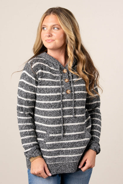 Halle Striped Hooded Henley Sweater