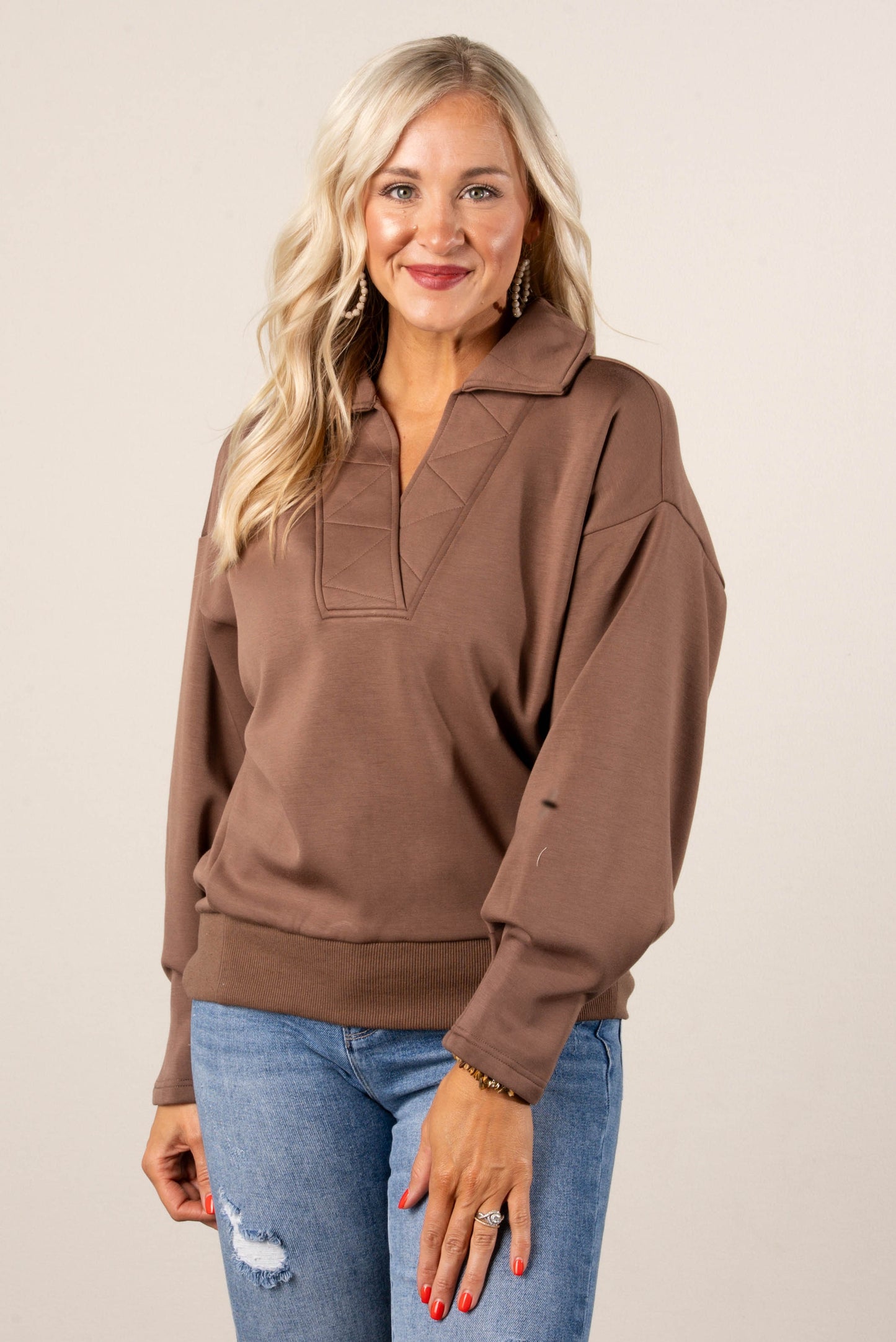 Kristina Collared Pleat Cuff Pullover
