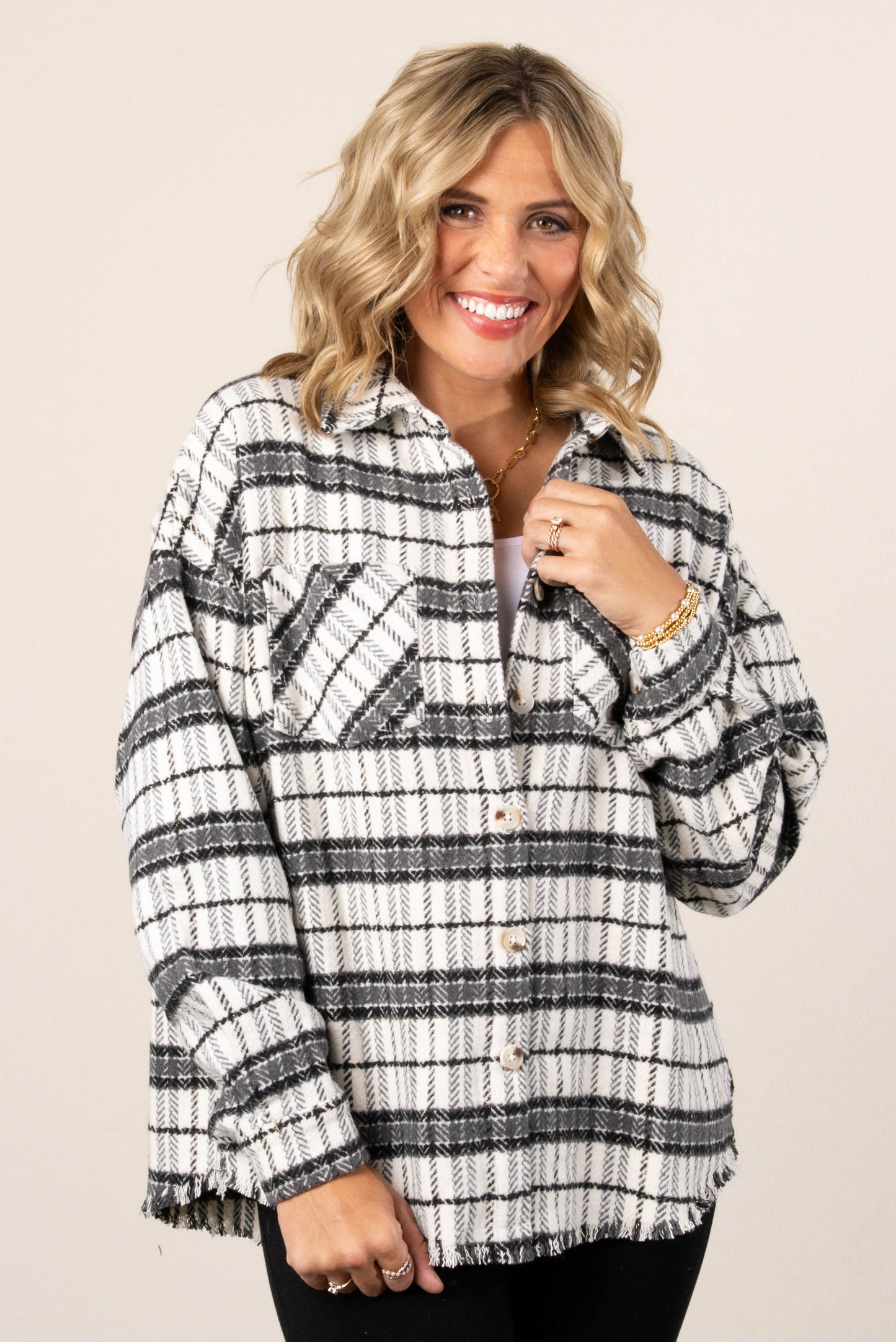Woodsman Plaid Fray Hem Shacket