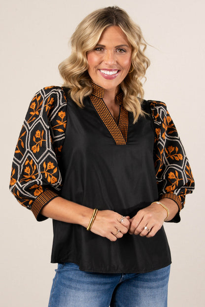 The Poet Embroidered Split Neck Blouse