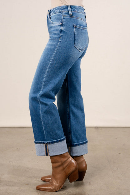 Risen Denim | Dakota Mid Rise Crop Cuffed Straight Leg Jeans