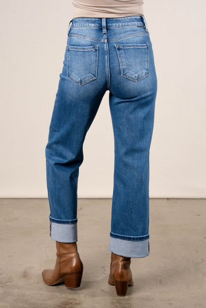 Risen Denim | Dakota Mid Rise Crop Cuffed Straight Leg Jeans