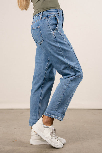 Risen Denim | Hollis Mid Rise Crop Barrel Jeans