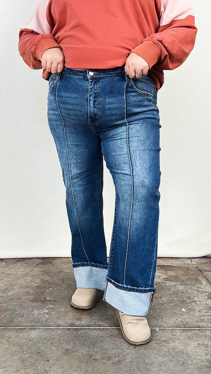 Risen Denim | Jackie High Rise Cuffed Straight Leg Jeans