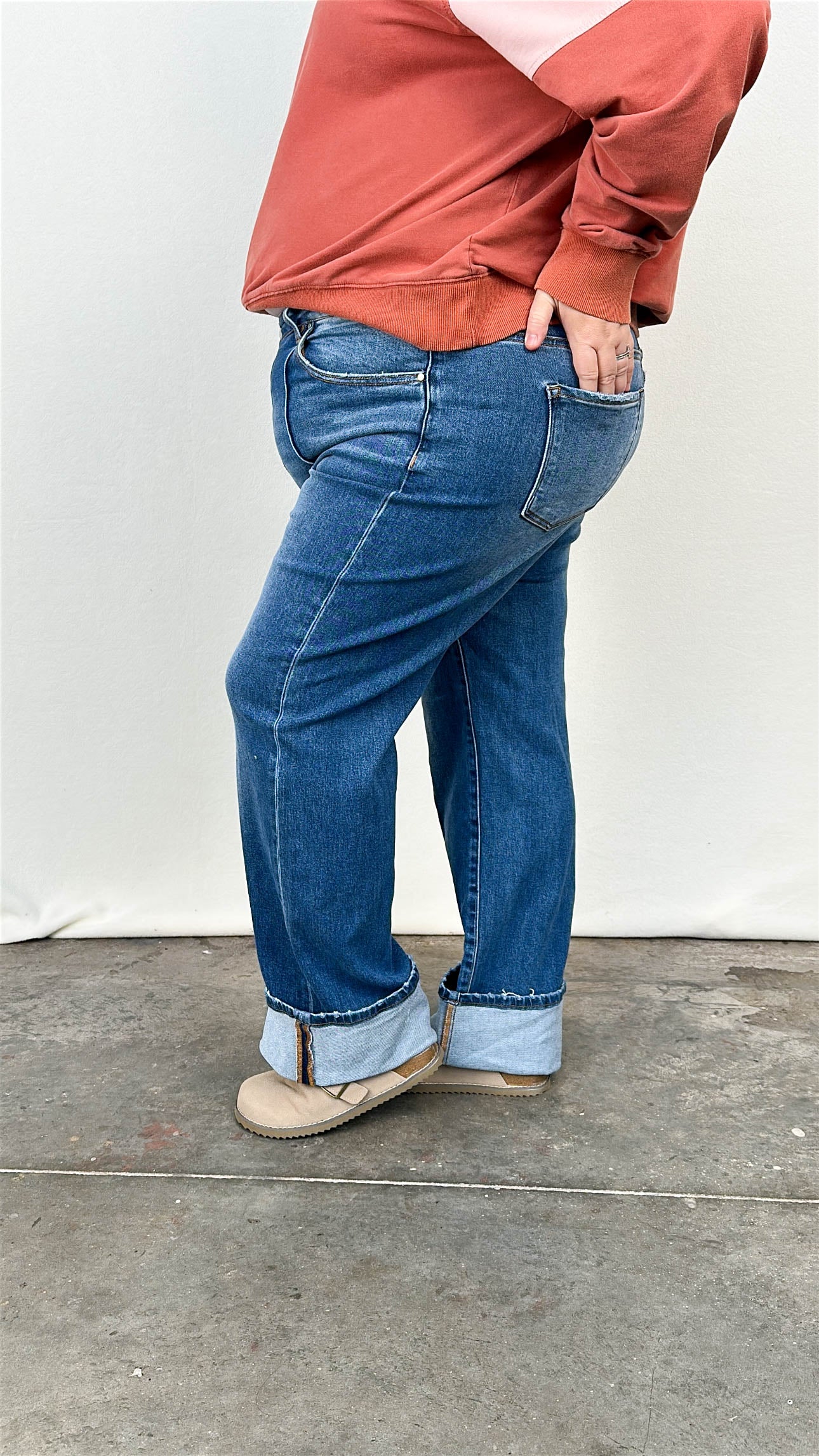 Risen Denim | Jackie High Rise Cuffed Straight Leg Jeans