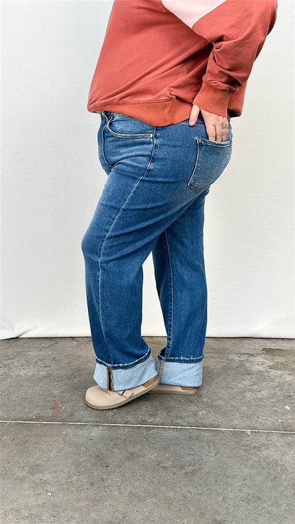 Risen Denim | Jackie High Rise Cuffed Straight Leg Jeans