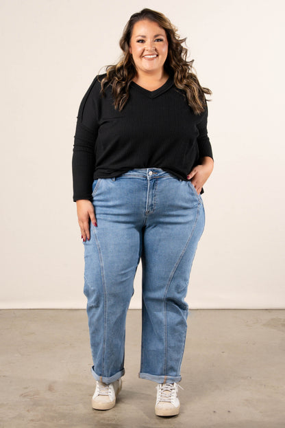 Risen Denim | Hollis Mid Rise Crop Barrel Jeans