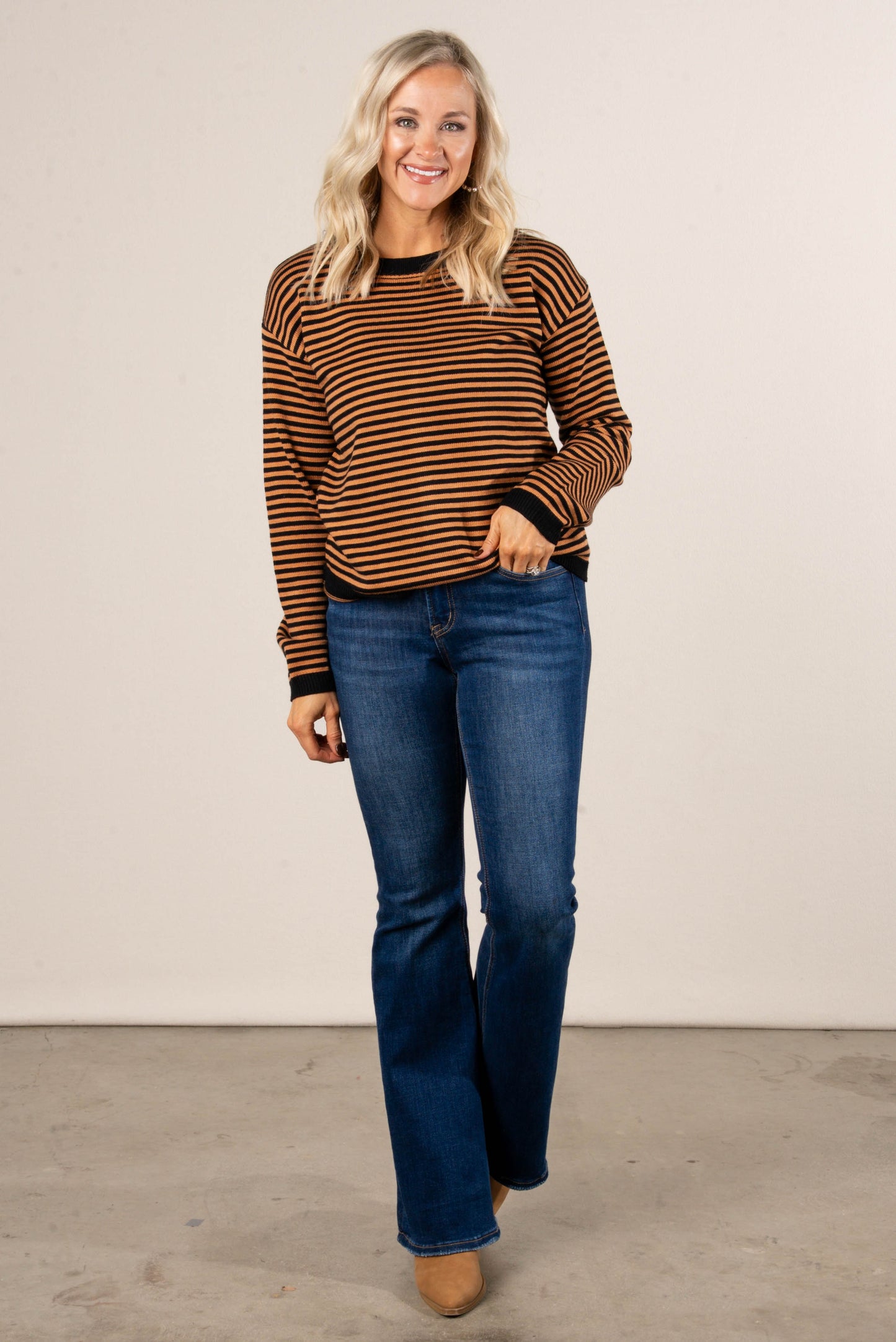 Staying In Striped Drop Shoulder Sweater