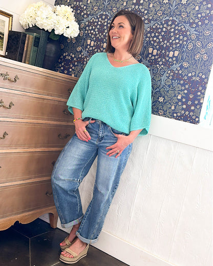 Risen Denim | Flynn High Rise Crop Cuffed Barrel Jeans