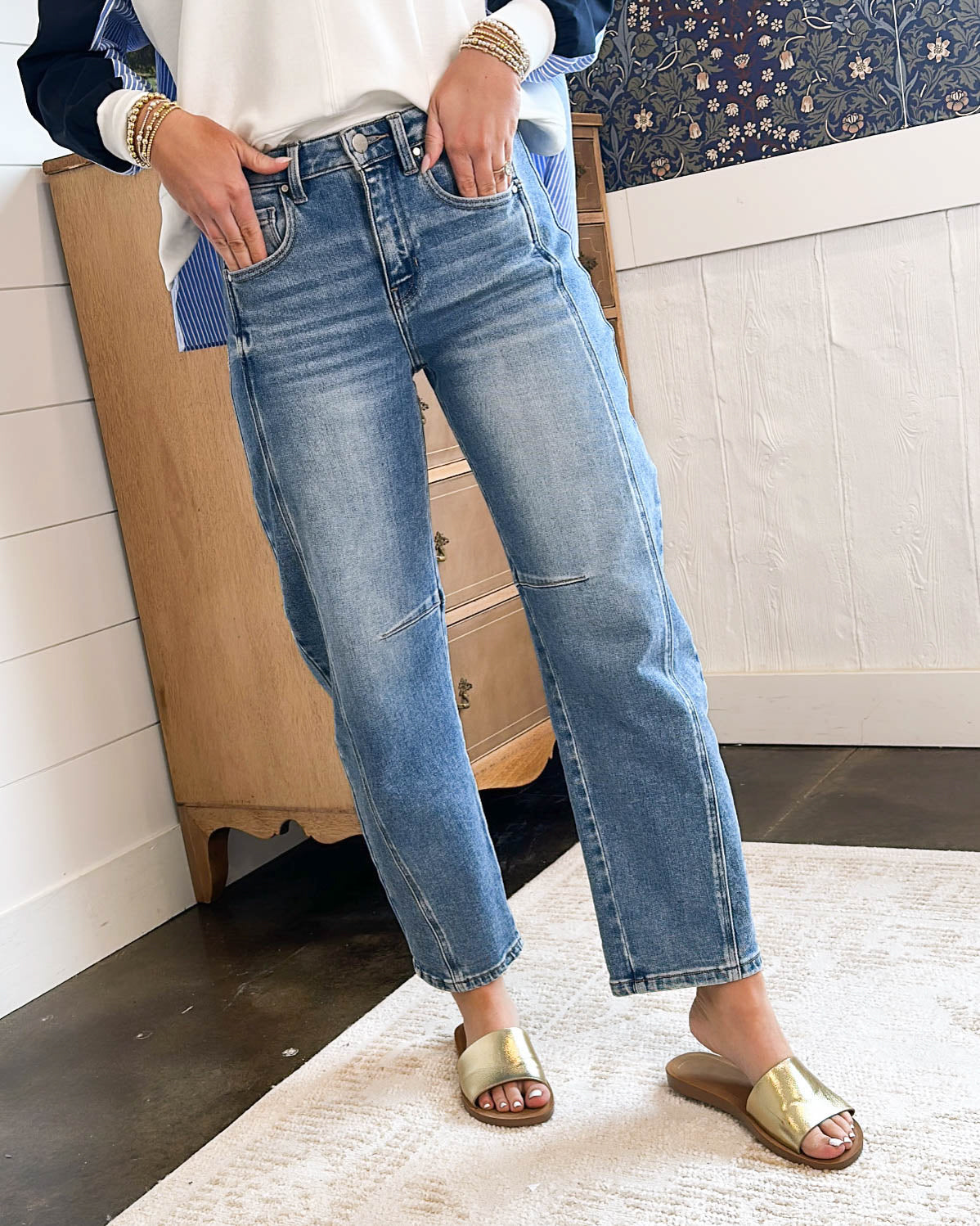 Risen Denim | Flynn High Rise Crop Cuffed Barrel Jeans
