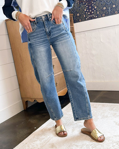 Risen Denim | Flynn High Rise Crop Cuffed Barrel Jeans