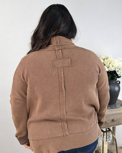 Constance Waffle Knit Raw Seamed Turtleneck Top