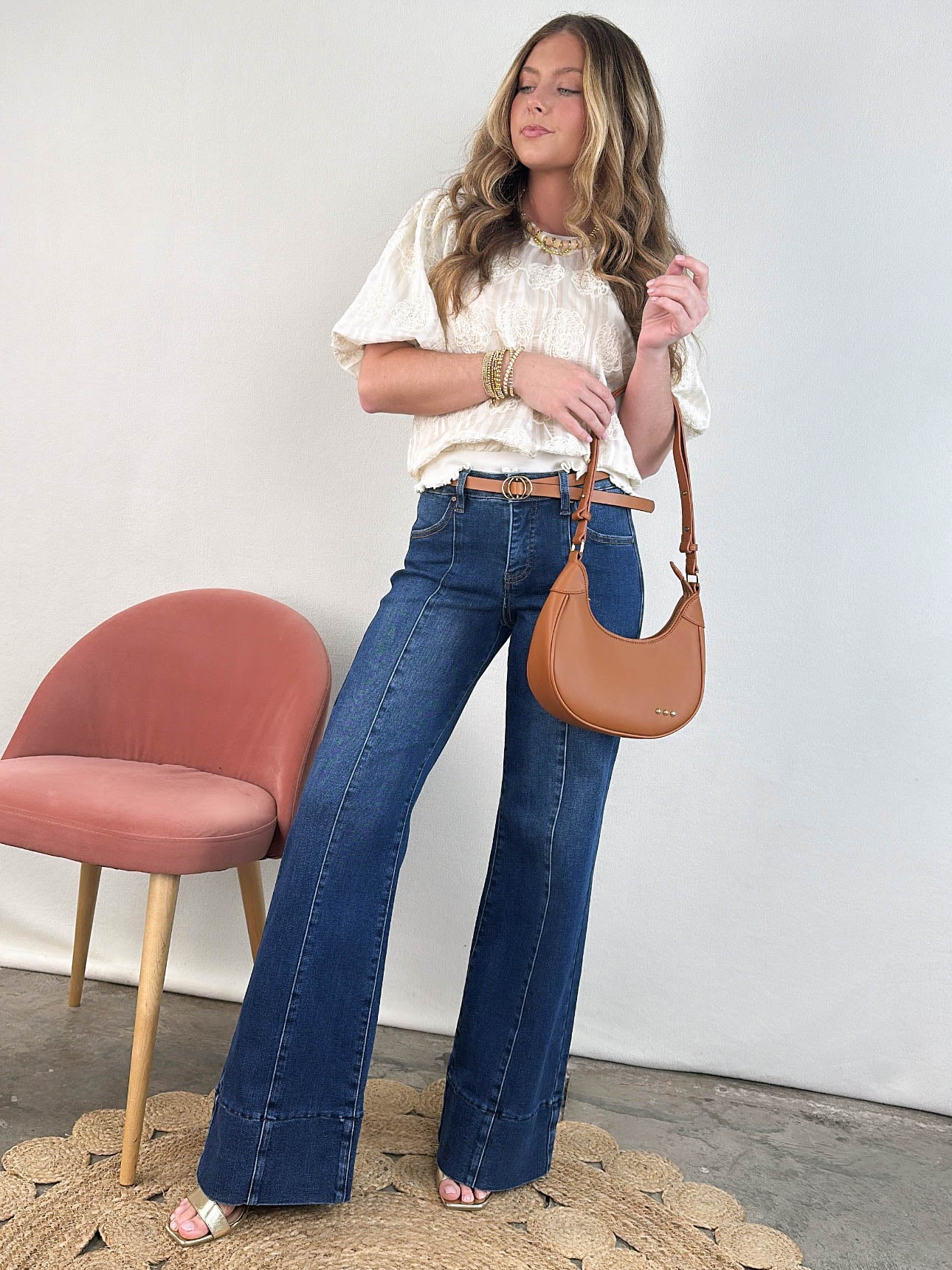 Risen Denim | Brooks Mid Rise Tummy Control Wide Leg Jeans