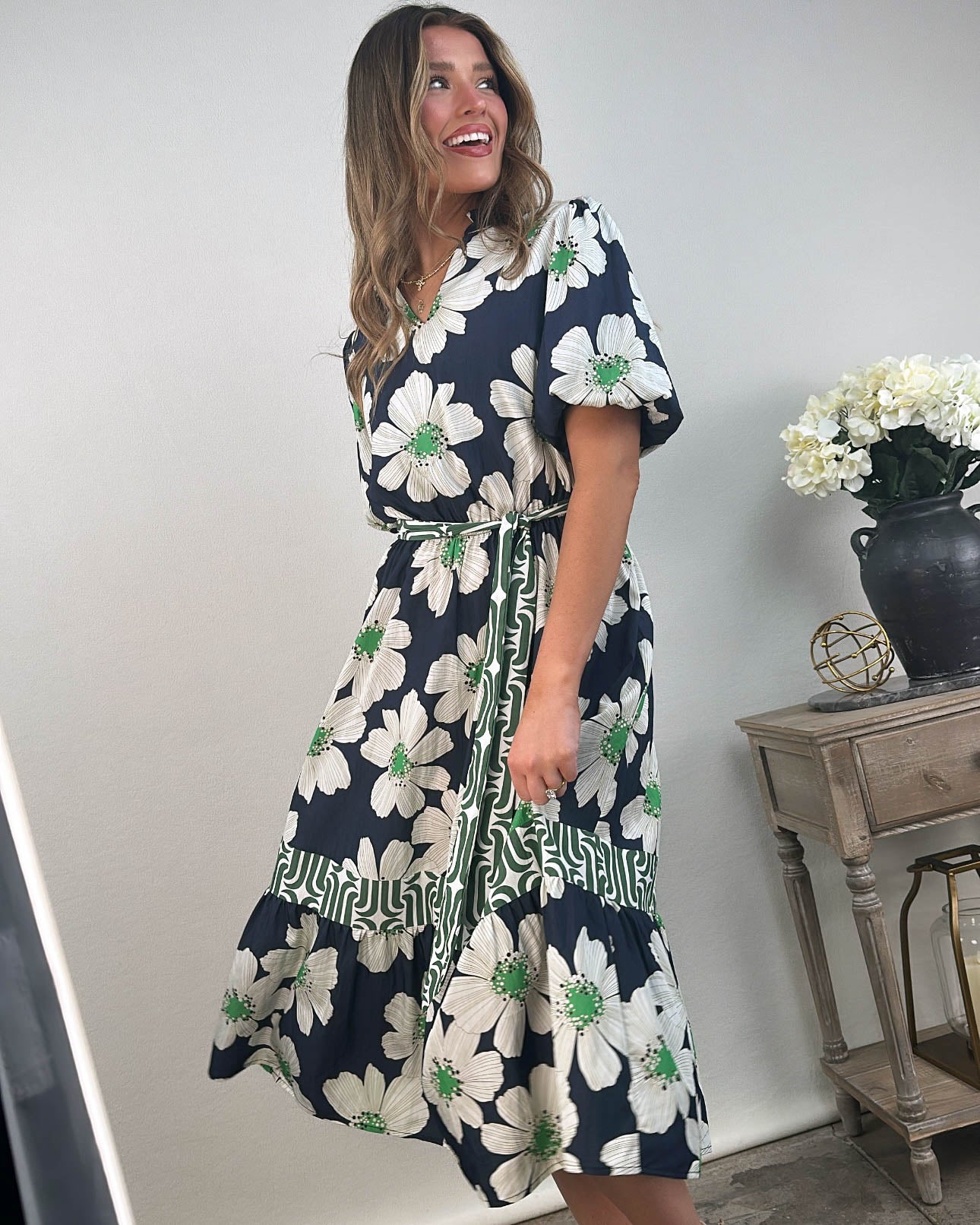 In Harmony Mixed Print Tiered Dress