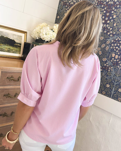 Oxford Breeze Pinstriped China Collared Shirt