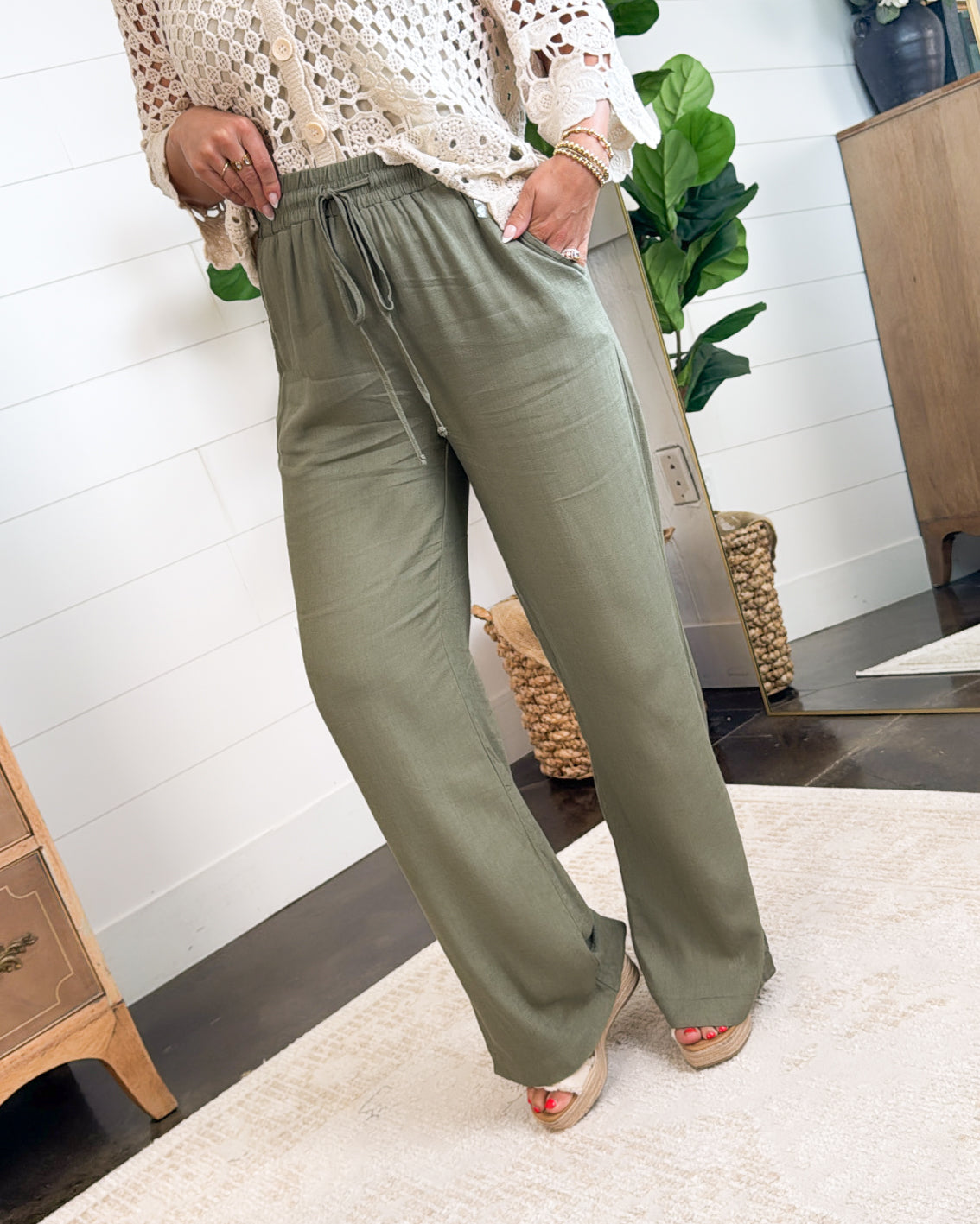Tuscany Views Linen Split Hem Wide Leg Pants