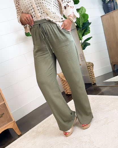Tuscany Views Linen Split Hem Wide Leg Pants