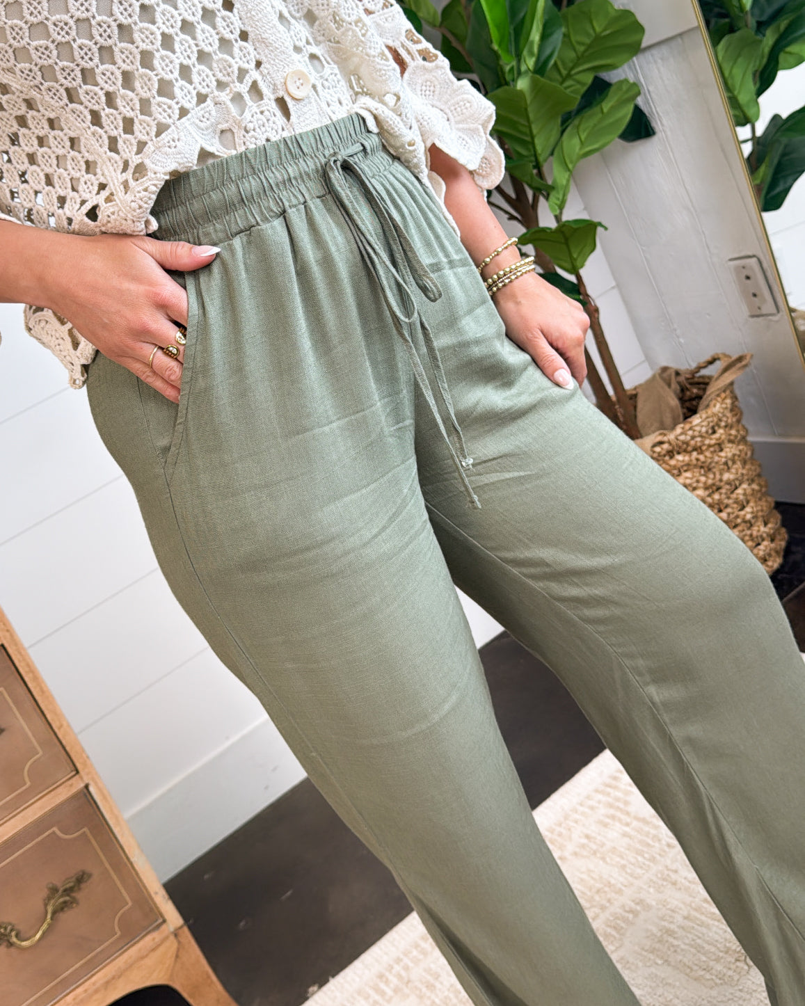 Tuscany Views Linen Split Hem Wide Leg Pants