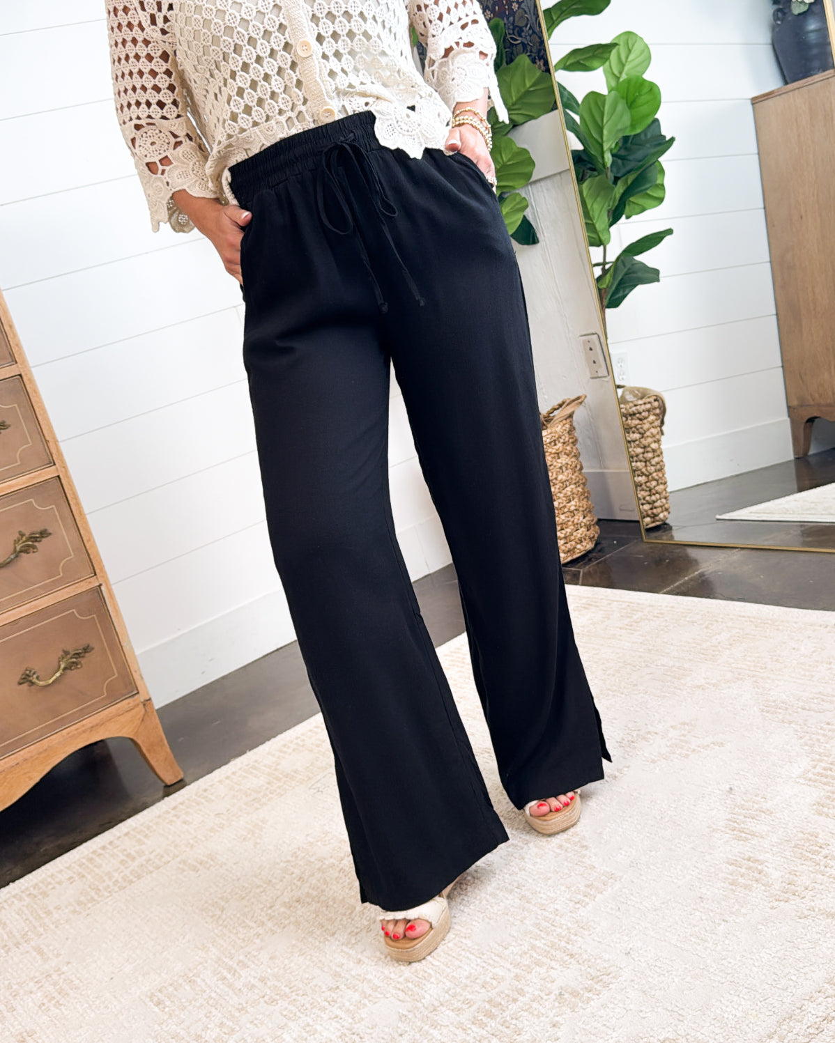 Tuscany Views Linen Split Hem Wide Leg Pants