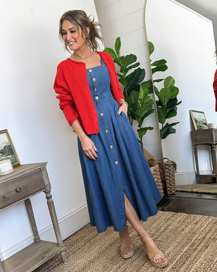 Blue Jean Baby Sleeveless Denim Midi Dress