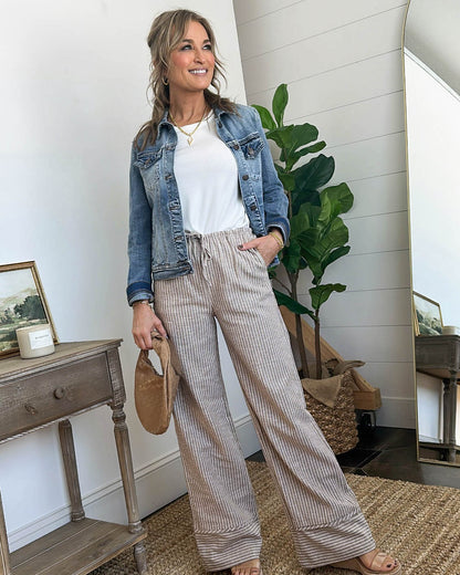 Salt Air Linen Drawstring Wide Leg Pants