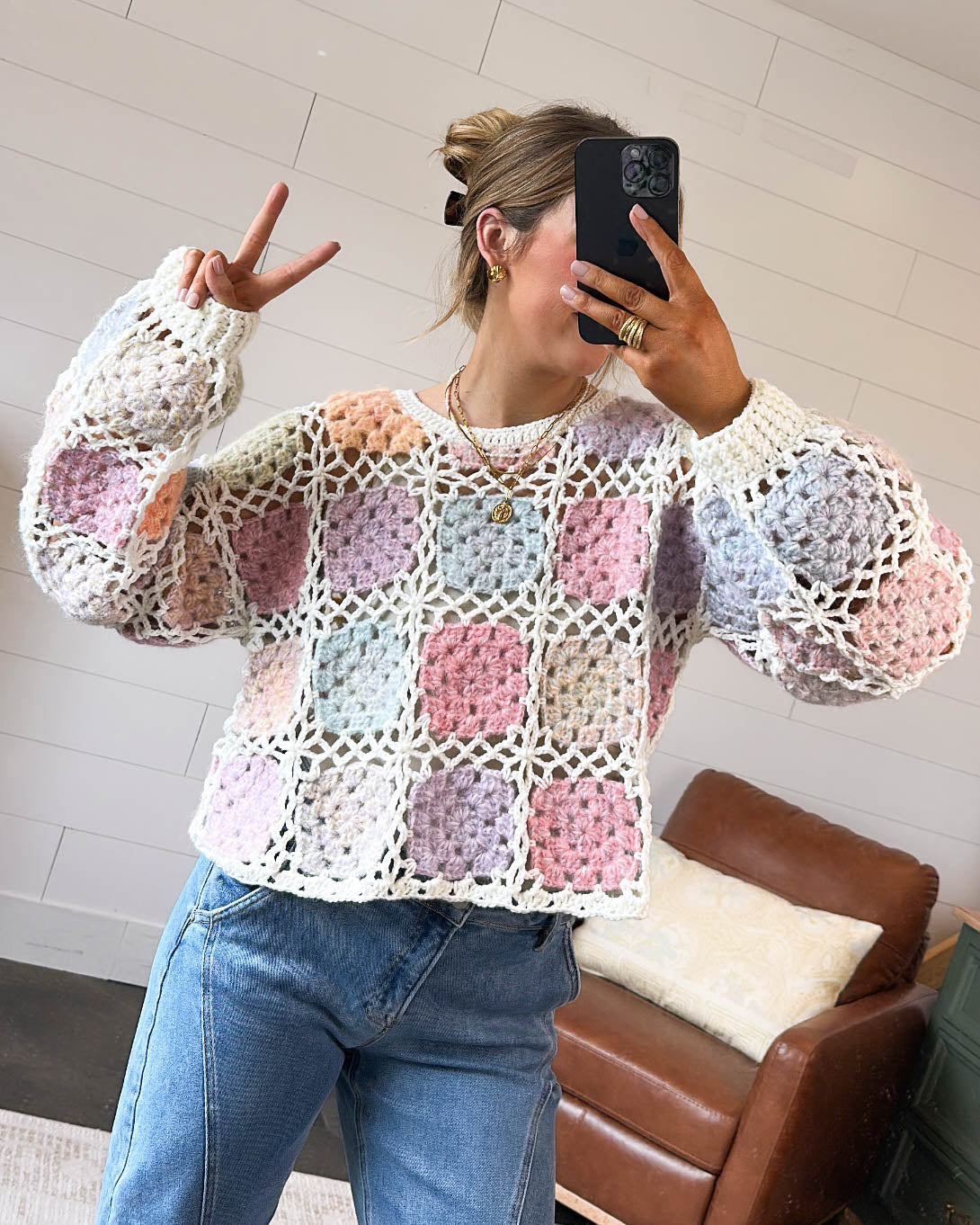 Dream Weaver Crocheted Patchwork Sweater