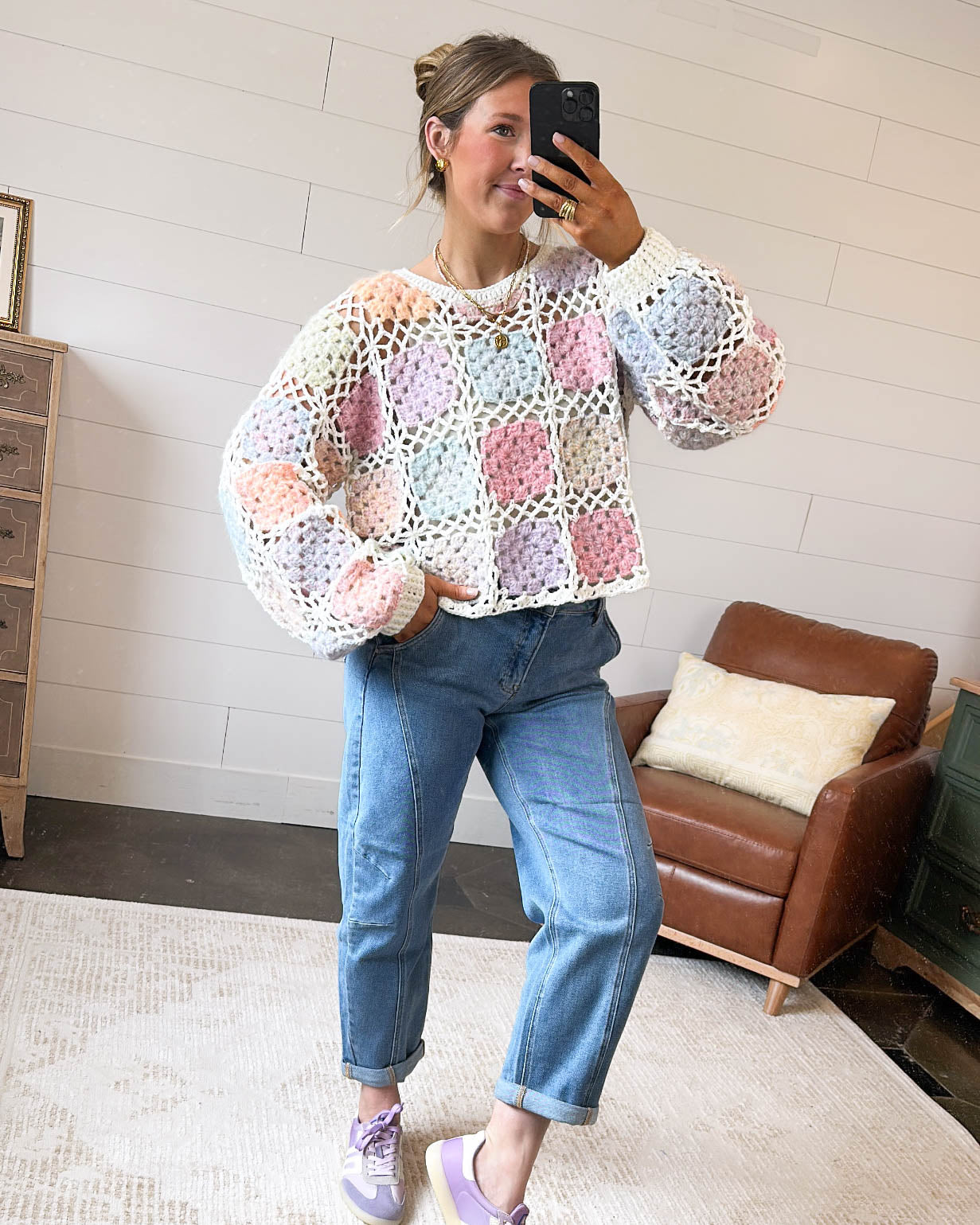 Dream Weaver Crocheted Patchwork Sweater