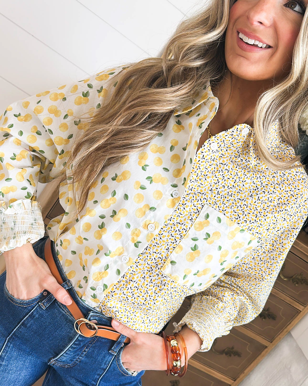 Squeeze The Day Mixed Lemon Print Shirt