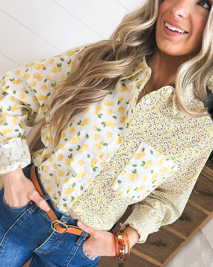 Squeeze The Day Mixed Lemon Print Shirt