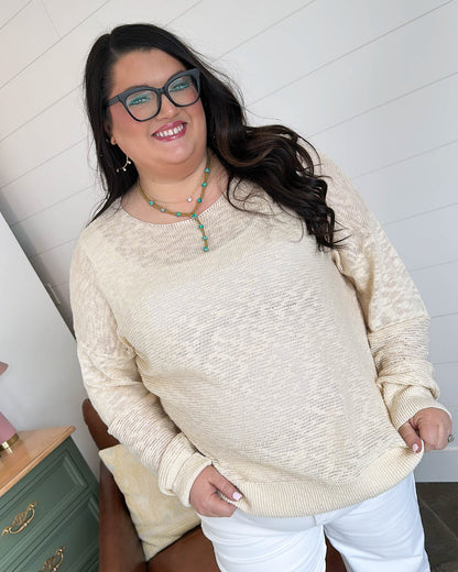 Open Arms Mixed Knit Boat Neck Sweater