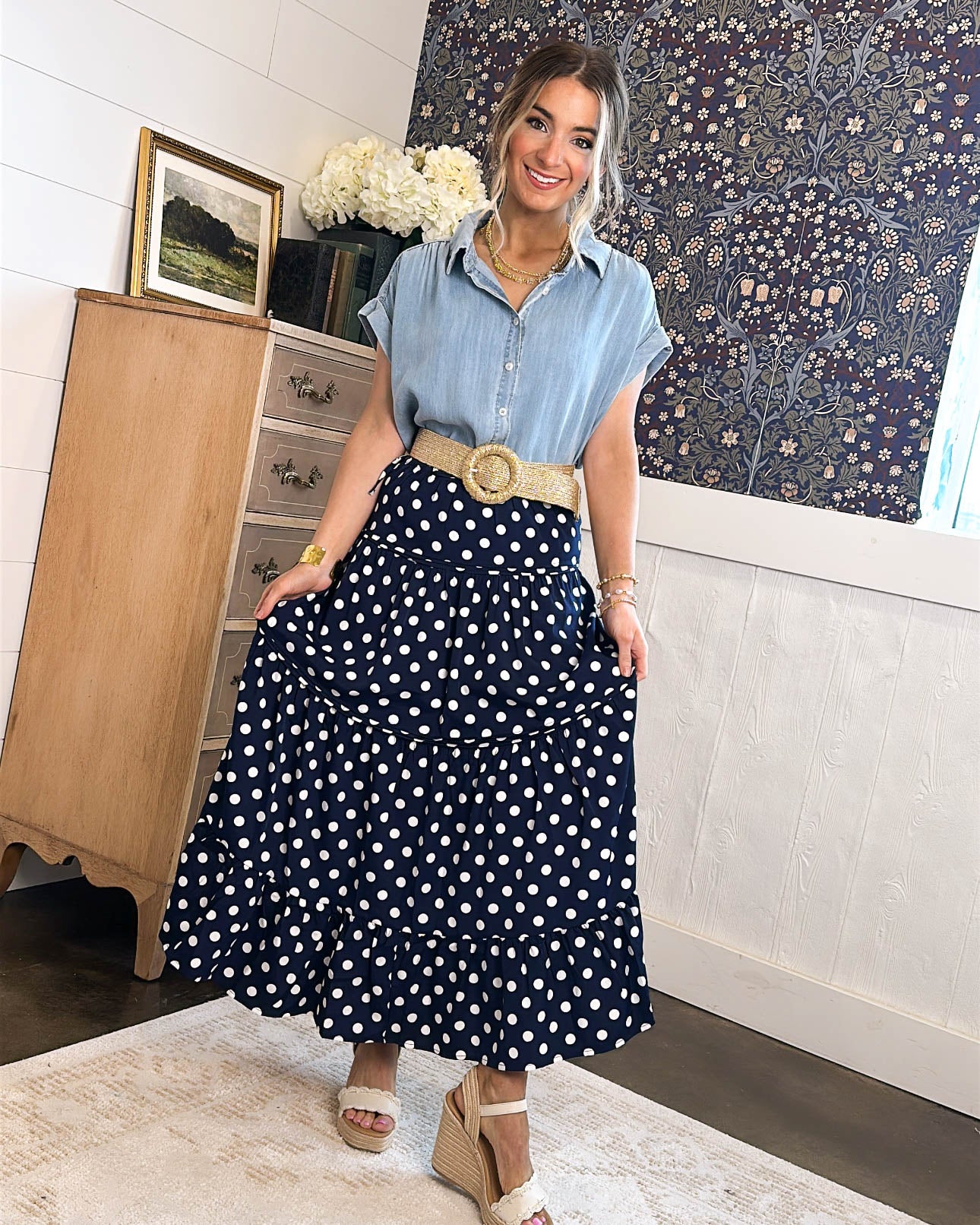 Penny Lane Polka Dot Tiered Maxi Skirt