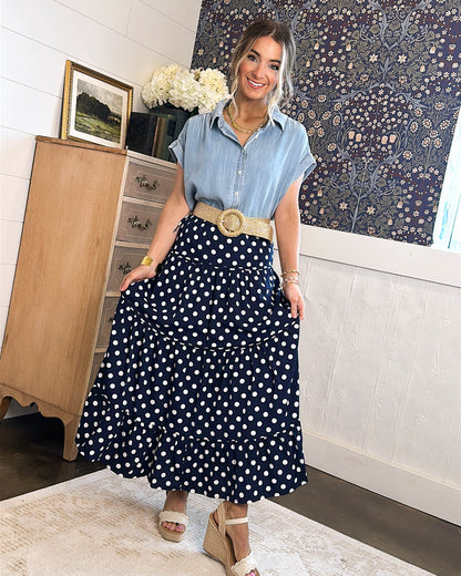 Penny Lane Polka Dot Tiered Maxi Skirt