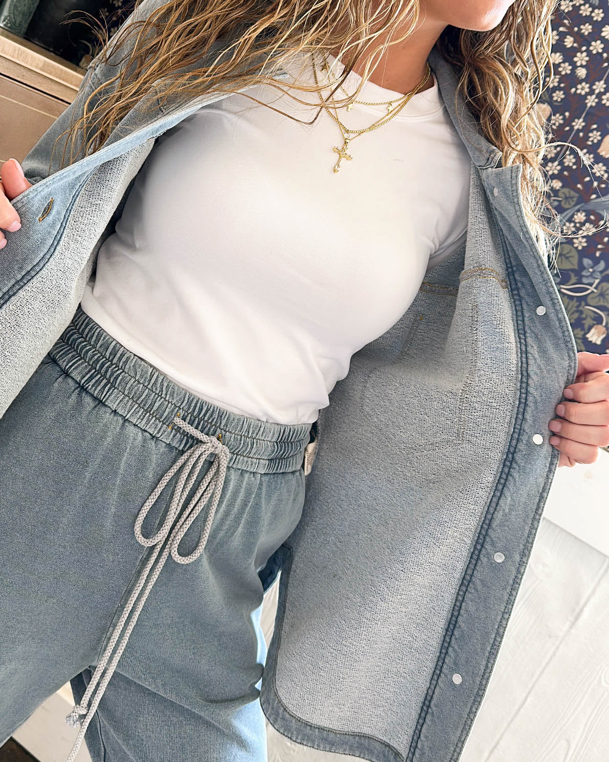 Traveled So Far French Terry Denim Shacket
