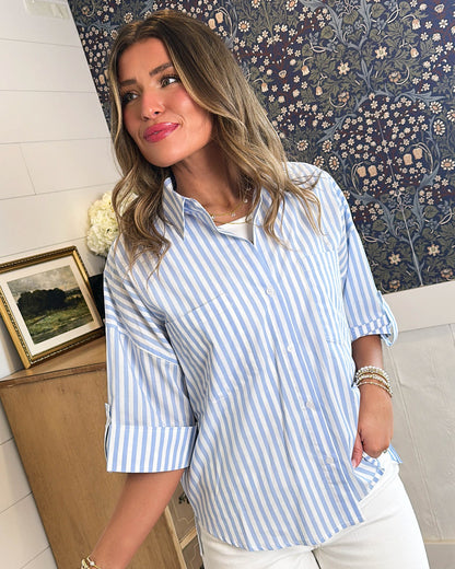 Turning Tides Oversized Striped Tab Sleeve Shirt