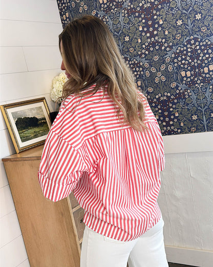 Turning Tides Oversized Striped Tab Sleeve Shirt