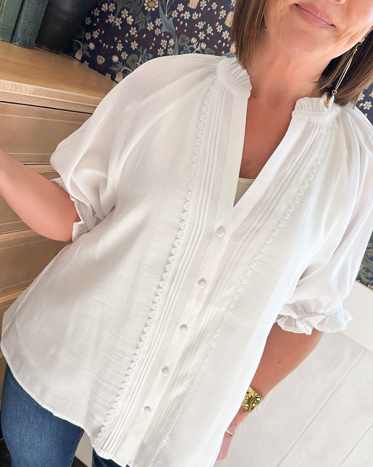 One Fine Day Pintucked Ruffle Detail Blouse