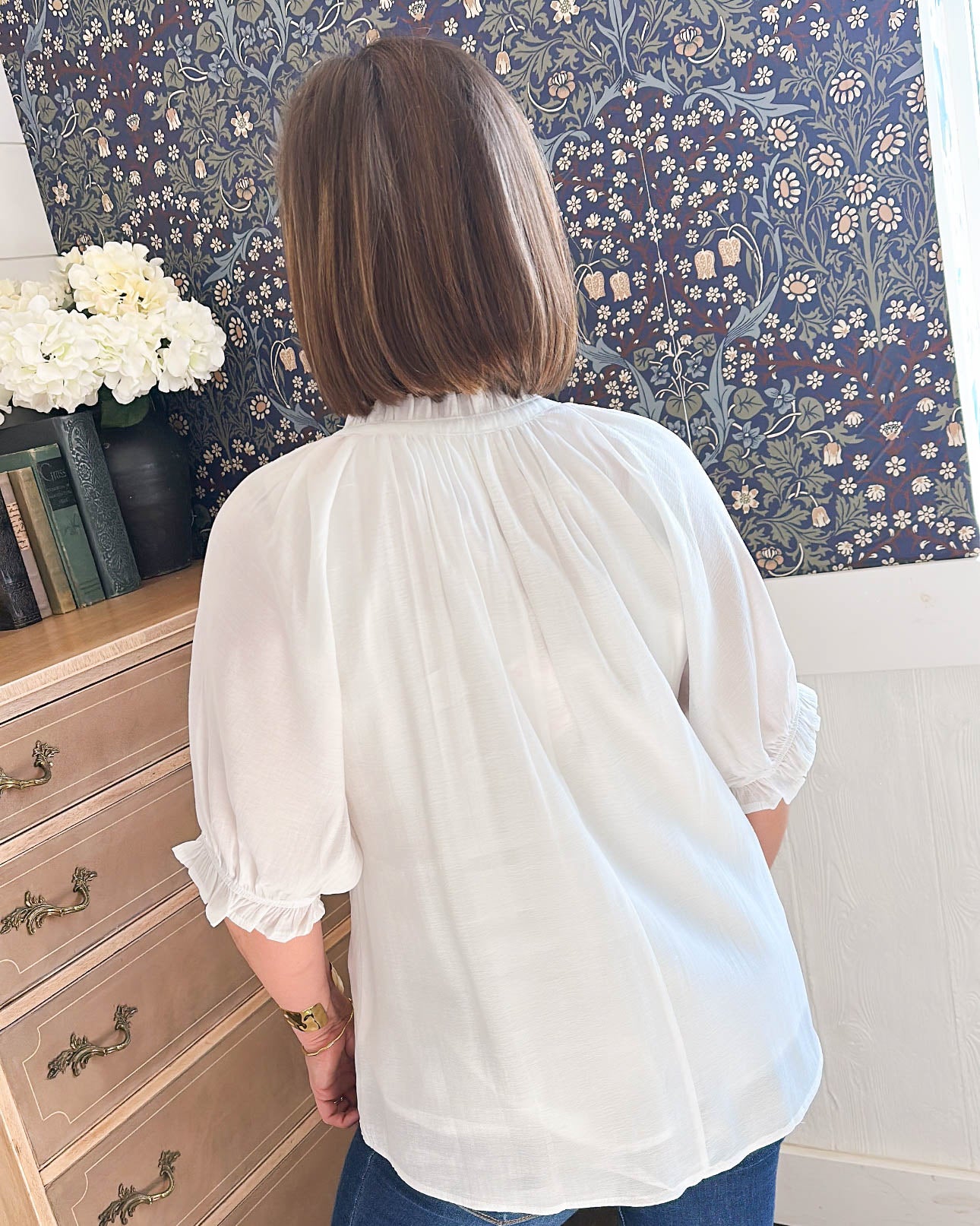 One Fine Day Pintucked Ruffle Detail Blouse