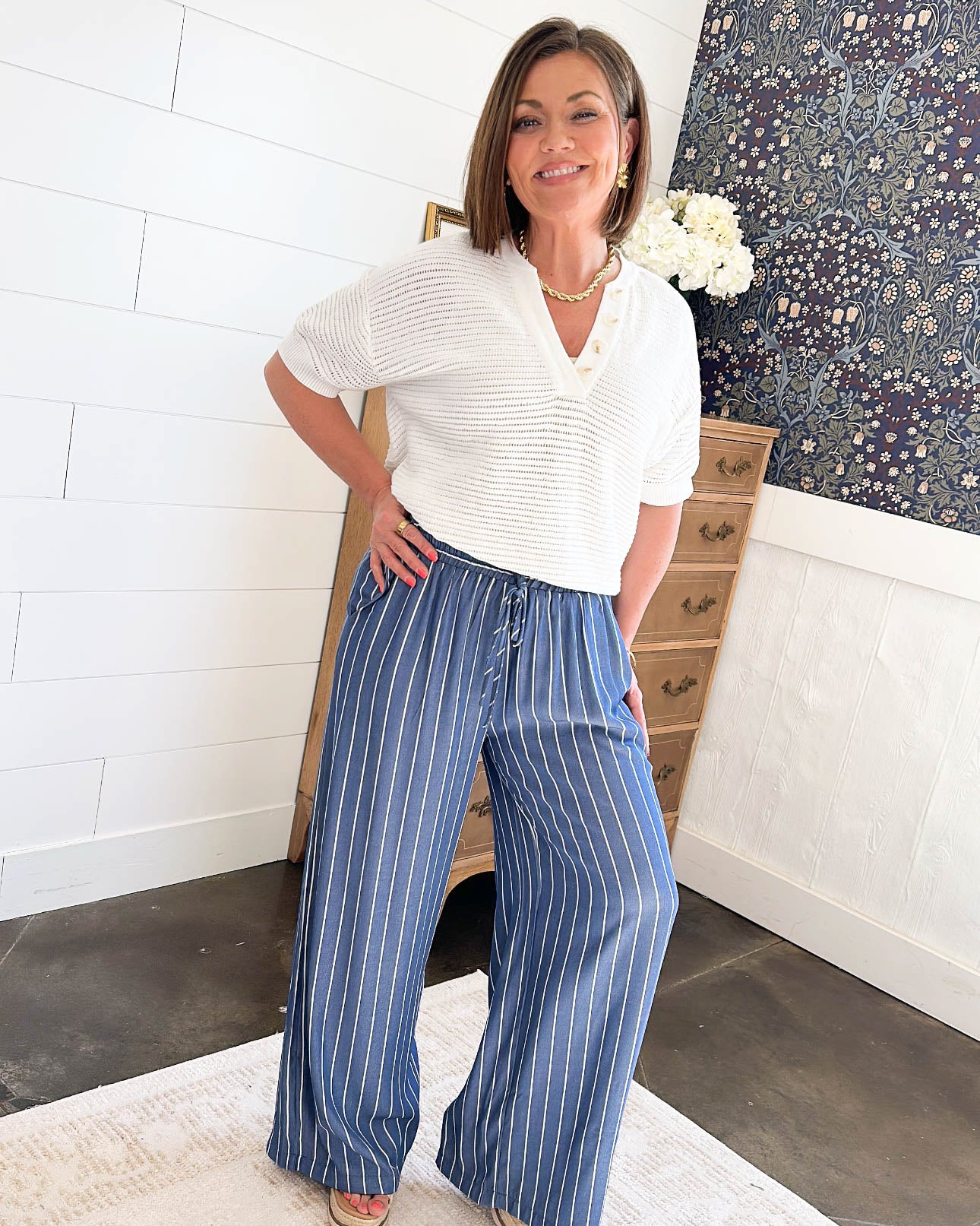 Over The Moon Striped Wide Leg Pants