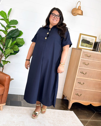 Brunch To Lunch Gold Button Midi Dress