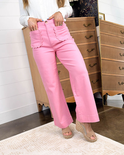 Beachside High Rise Scalloped Pocket Crop Wide Leg Pants