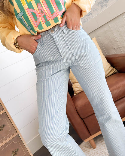 Mica Denim | Marlee High Rise Pinstriped Crop Bootcut Jeans