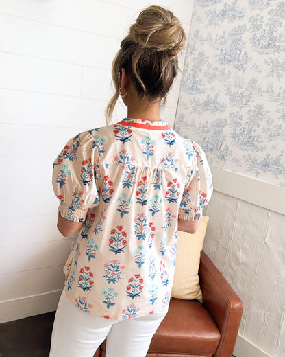 All The Sweetness Floral Contrast Trim Top