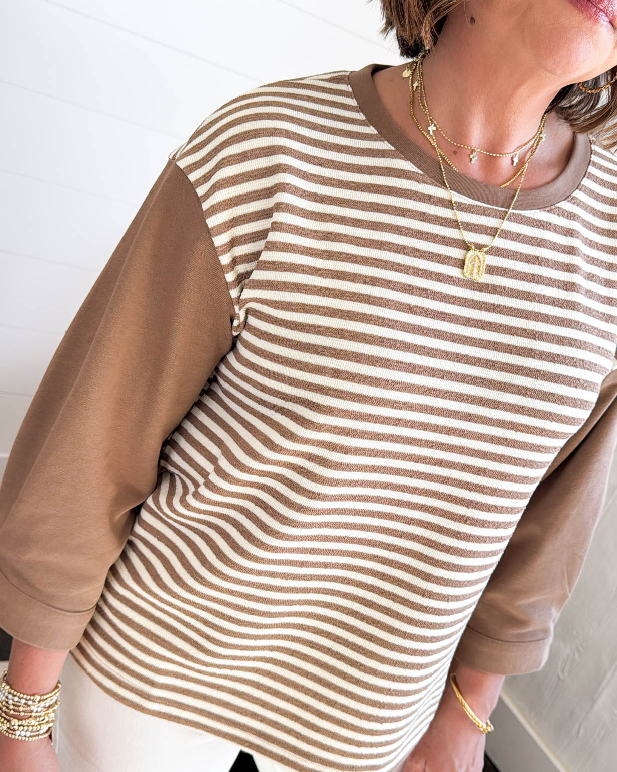 Love Lines Striped Contrast Sleeve Top