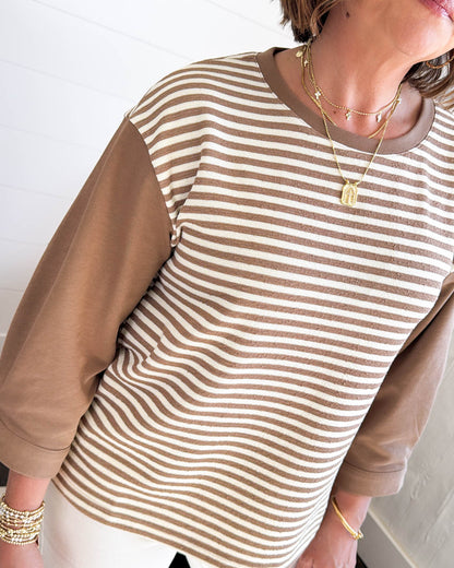 Love Lines Striped Contrast Sleeve Top