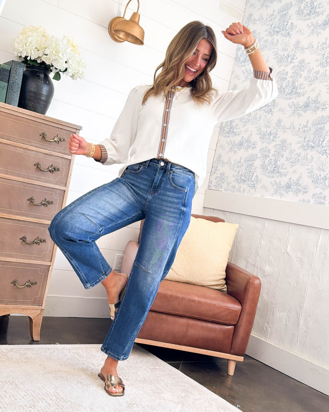 Fancy Free Contrast Trim Blouse Top