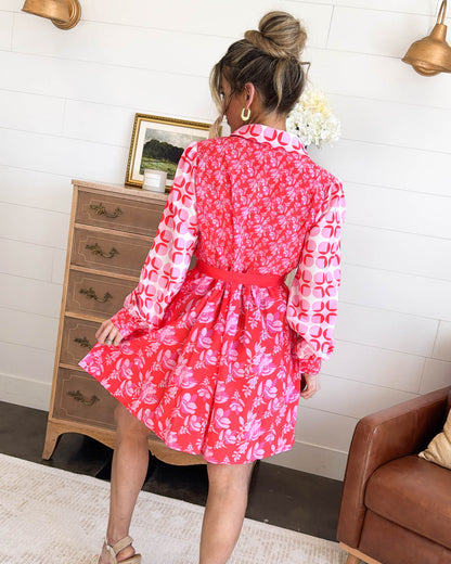 Vintage Charm Mixed Print Shirt Dress