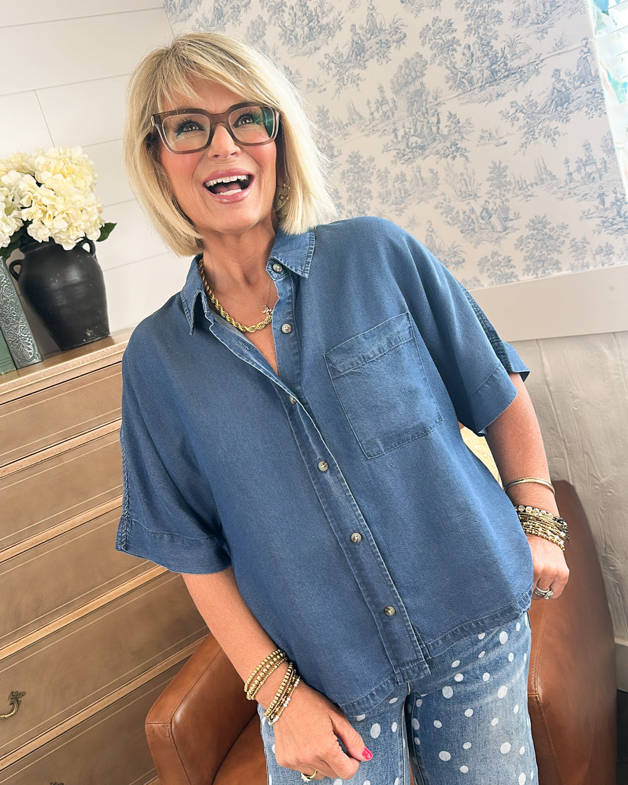 Feeling True Blue Chambray Pocket Shirt