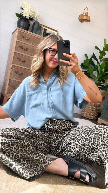 Feeling True Blue Chambray Pocket Shirt