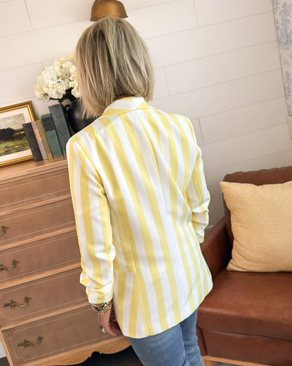 Sunny Side Up Striped Ruched Sleeve Blazer