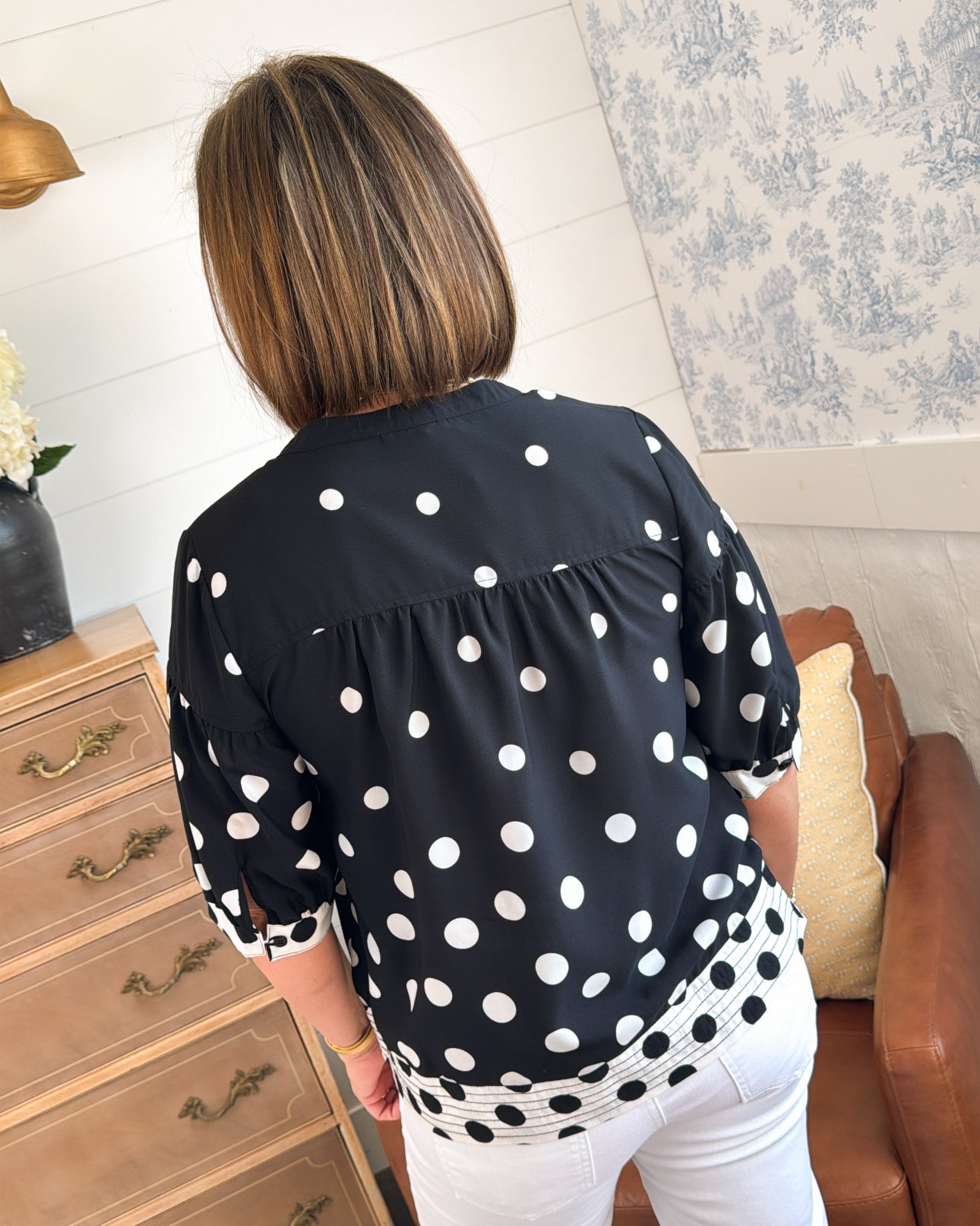Over The Moon Contrast Polka Dot Blouse